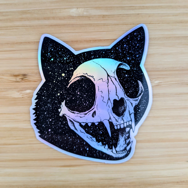 Cosmic Cat Skull Holographic Sticker