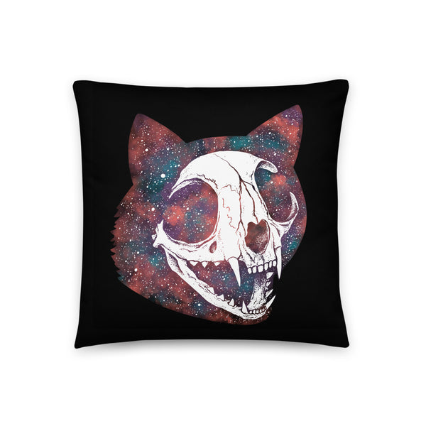Cosmic Cat Skull Pillow - Color on Black