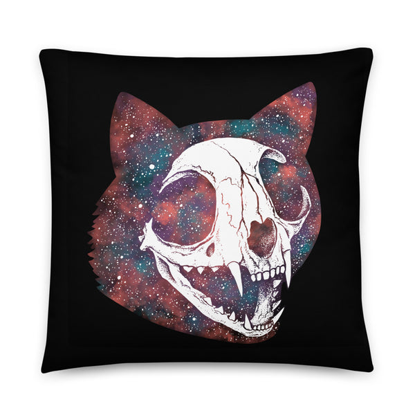 Cosmic Cat Skull Pillow - Color on Black
