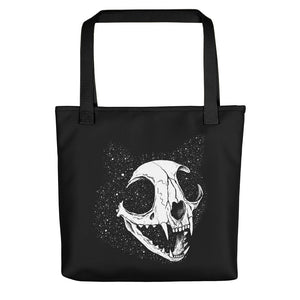 Cosmic Cat Skull Tote Bag - black on black