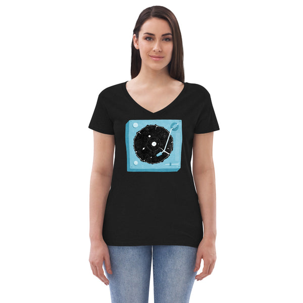 Cosmic Record Player Women’s V-Neck T-Shirt