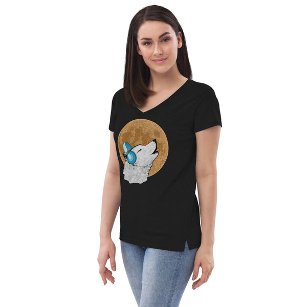 Wolf Vibe with Gold Moon Women’s V-Neck T-Shirt