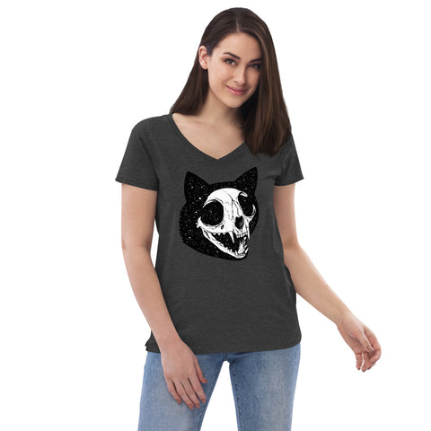 Cosmic Cat Skull Women’s V-Neck T-Shirt