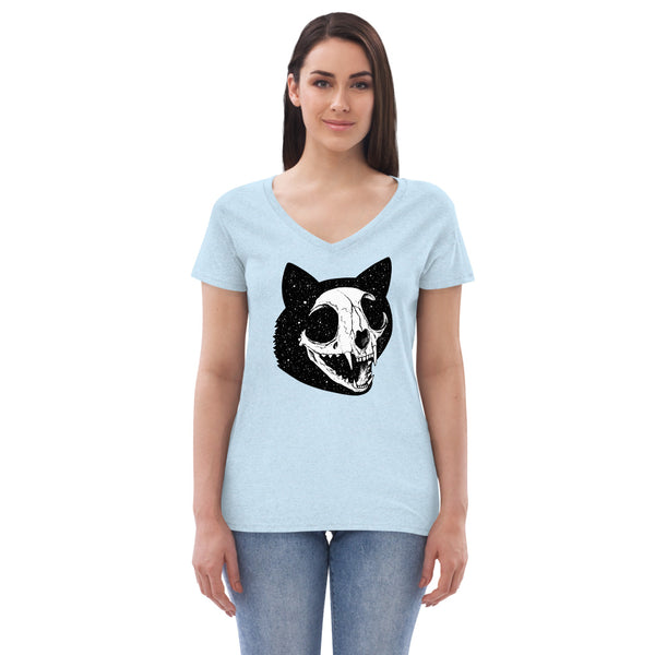 Cosmic Cat Skull Women’s V-Neck T-Shirt