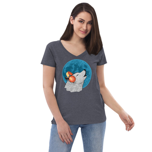 Wolf Vibe with Blue Moon Women’s V-Neck T-Shirt