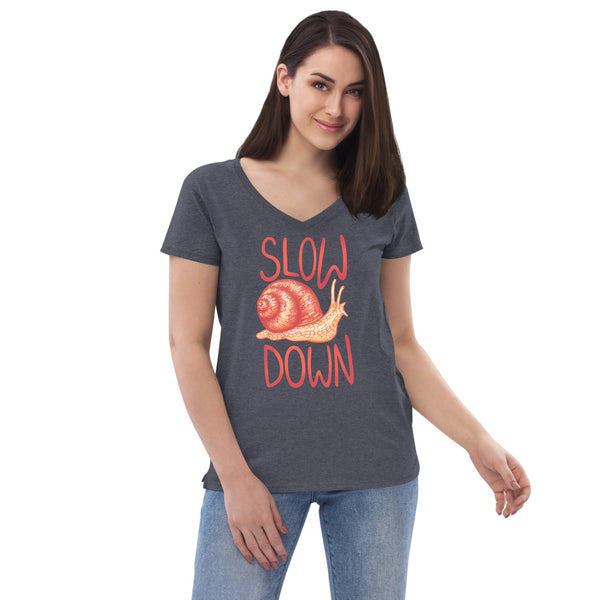Slow Down Colorful Snail Women’s V-Neck T-Shirt