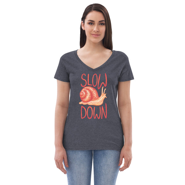 Slow Down Colorful Snail Women’s V-Neck T-Shirt