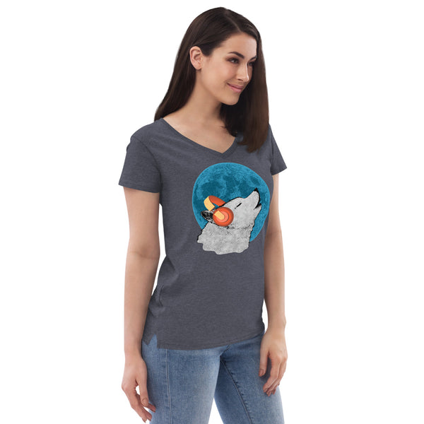 Wolf Vibe with Blue Moon Women’s V-Neck T-Shirt