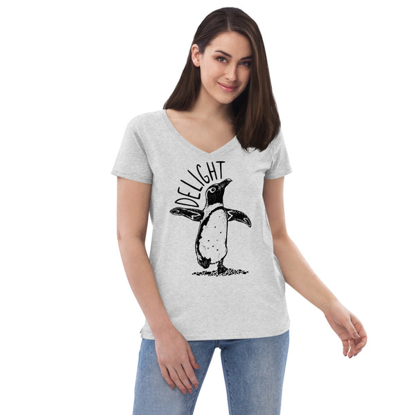 Delight Black & White Penguin Women’s V-Neck T-Shirt
