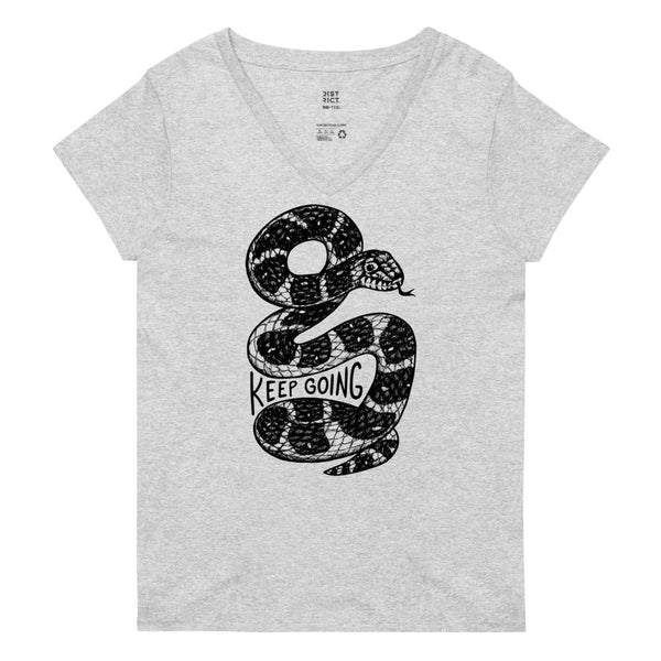 Keep Going Black & White Snake Women’s V-Neck T-Shirt
