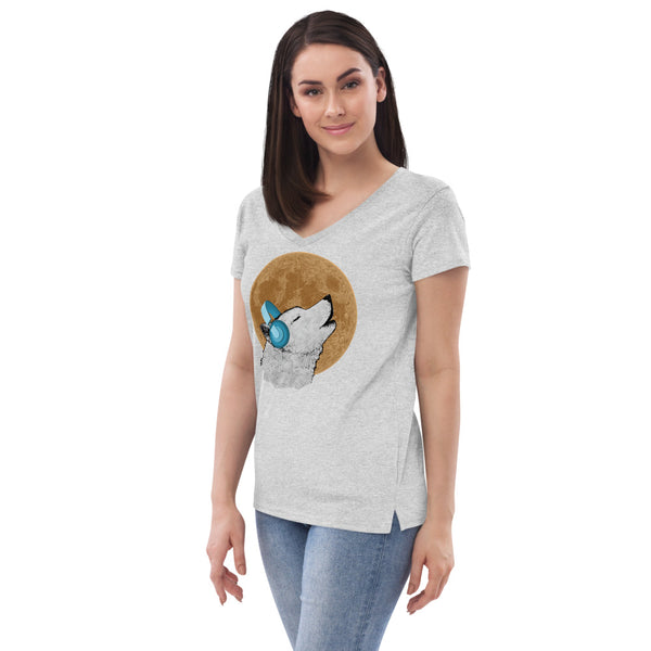 Wolf Vibe with Gold Moon Women’s V-Neck T-Shirt